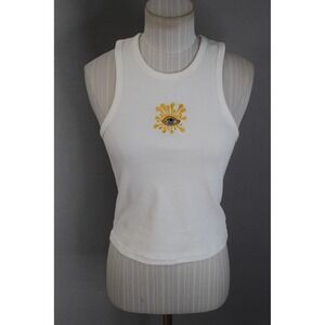 House of Erros White Ribbed Tank Top XS Evil Eye All Seeing Eye